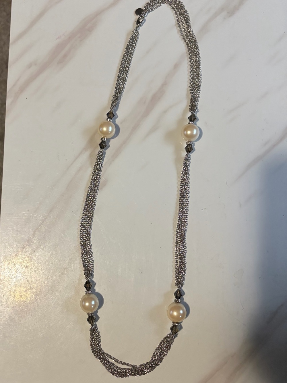 2/$25 Silver Chain Necklace with Ivory Pearl Accents
